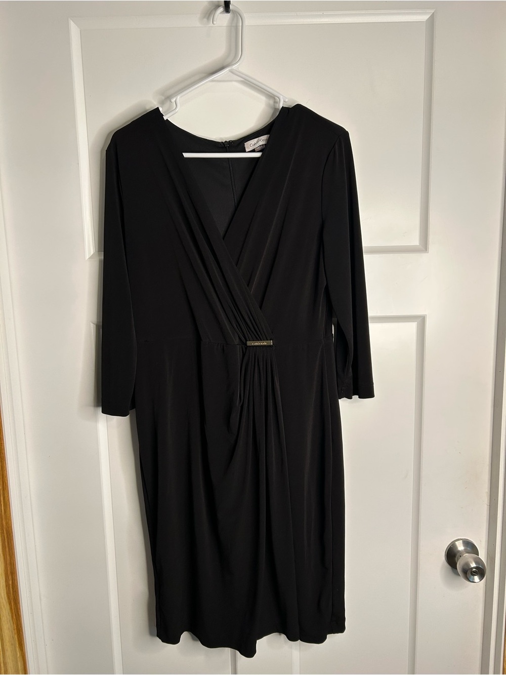 Calvin Klein Women’s Size 12 Long Sleeve V Neck Dress Black Office Career 3404